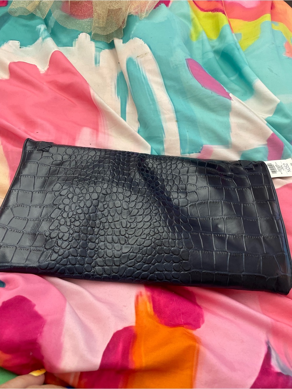 Black Label Black Croc-Embossed Wristlet Clutch